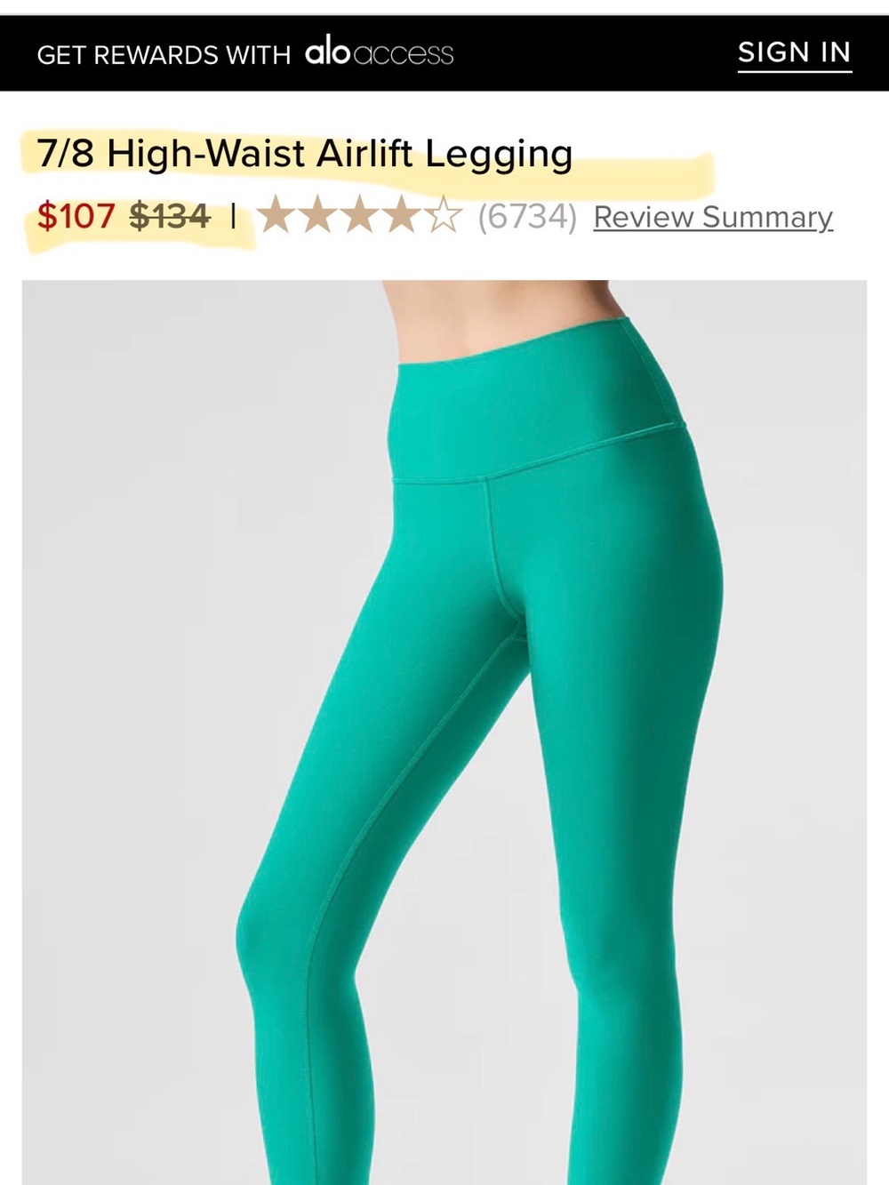 NEW: ALO Yoga 7/8 High-Waist Airlift Legging in Spruce Green XS - Picture 14 of 15